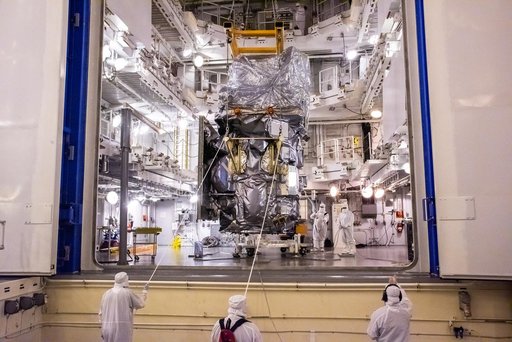 Landsat 9 Spacecraft (Observatory) Move from High Bay into Cell
