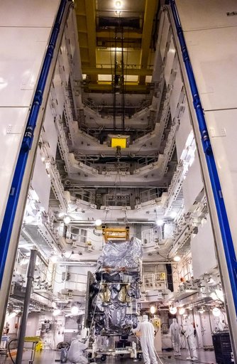 Landsat 9 Spacecraft (Observatory) Move from High Bay into Cell