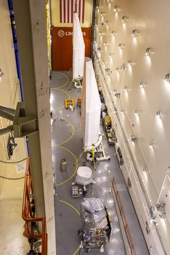Landsat 9 Spacecraft (Observatory) Move from High Bay into Cell