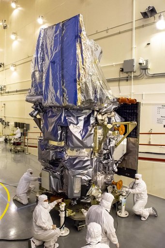 Landsat 9 Spacecraft (Observatory) Move from High Bay into Cell