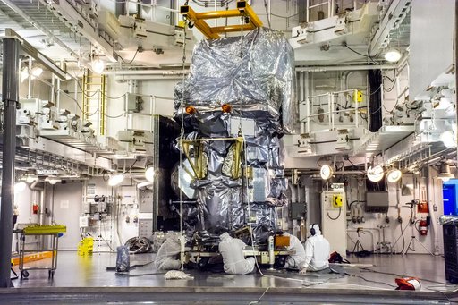 Landsat 9 Spacecraft (Observatory) Move from High Bay into Cell
