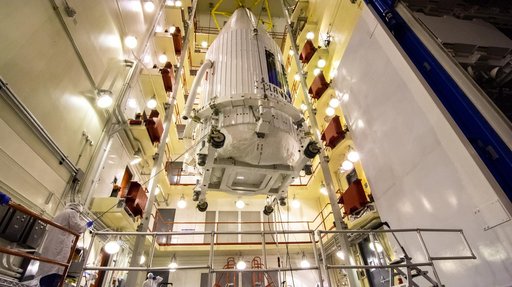 Landsat 9 Hoist out of Transfer Tower at IPF