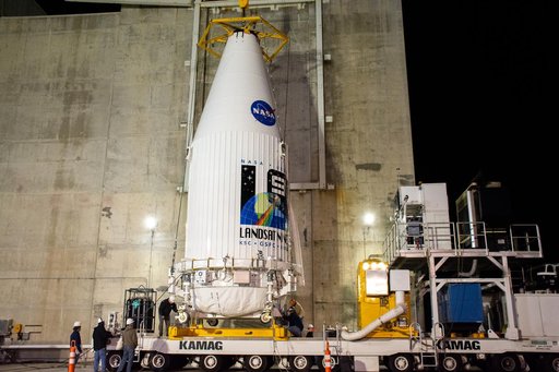 Landsat 9 Hoist out of Transfer Tower at IPF