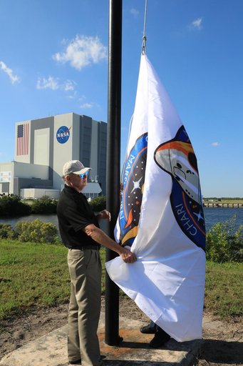 Crew-3 Flag Raising by Countdown Clock