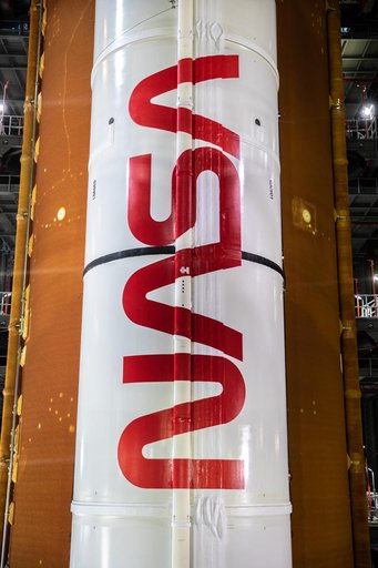 Artemis I WDR Pre-Rollout Activities - NASA Worm on SRBs