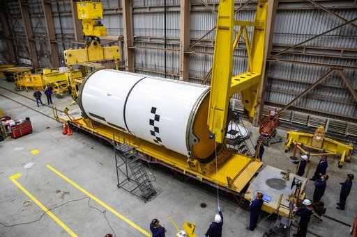 Artemis II Booster Processing - Segment Lift to Work Stand
