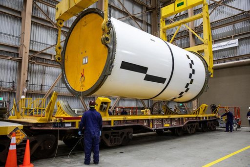 Artemis II Booster Processing - Segment Lift to Work Stand