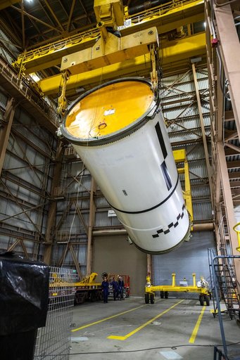 Artemis II Booster Processing - Segment Lift to Work Stand