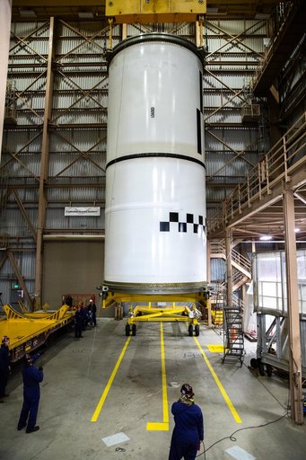 Artemis II Booster Processing - Segment Lift to Work Stand
