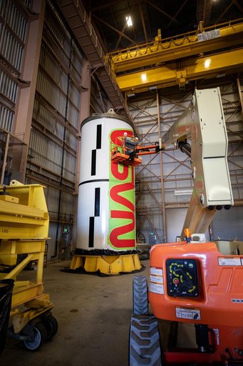 NASA Worm Logo Painting on Artemis II Booster