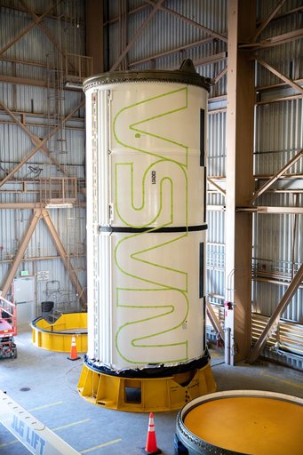 NASA Worm Logo Painting on Artemis II Booster