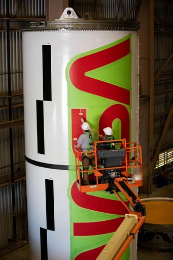 NASA Worm Logo Painting on Artemis II Booster