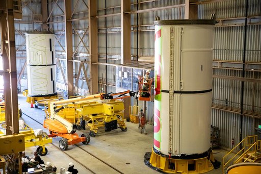 NASA Worm Logo Painting on Artemis II Booster
