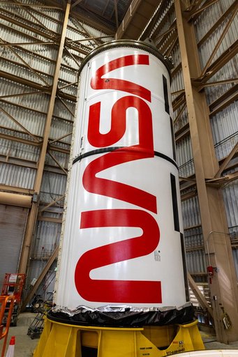 NASA Worm Logo Painting on Artemis II Booster
