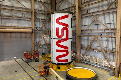 NASA Worm Logo Painting on Artemis II Booster