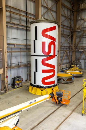 NASA Worm Logo Painting on Artemis II Booster