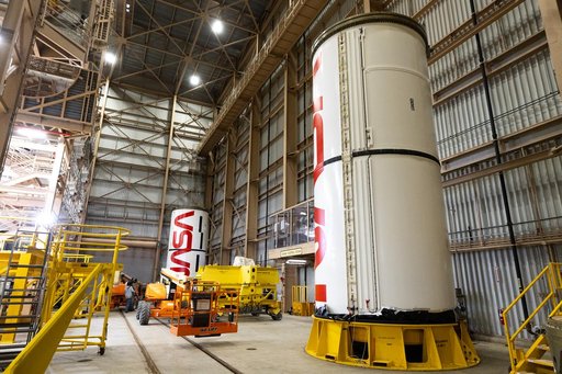 NASA Worm Logo Painting on Artemis II Booster