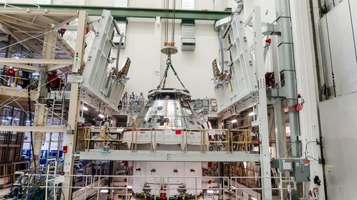 Artemis II Orion Lifted into Vacuum Chamber