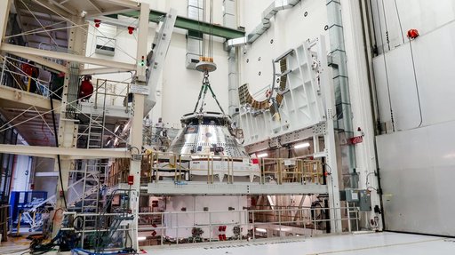 Artemis II Orion Lifted into Vacuum Chamber