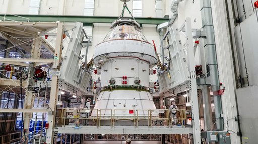 Artemis II Orion Lifted into Vacuum Chamber