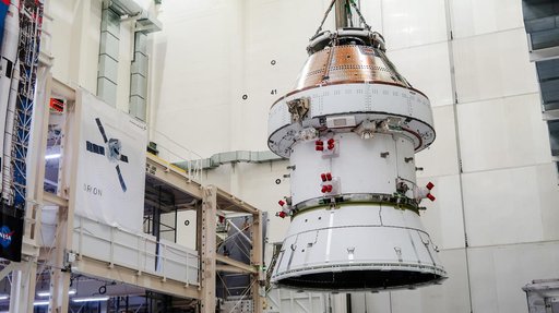 Artemis II Orion Lifted into Vacuum Chamber