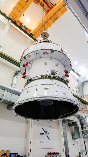 Artemis II Orion Lifted into Vacuum Chamber