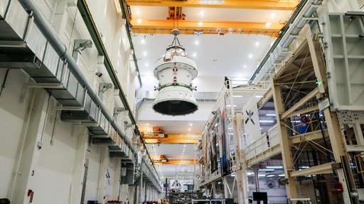 Artemis II Orion Lifted into Vacuum Chamber