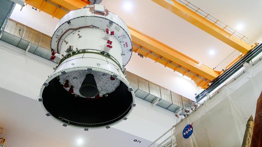 Artemis II Orion Lifted into Vacuum Chamber