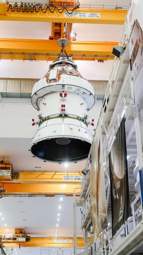Artemis II Orion Lifted into Vacuum Chamber