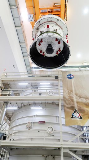Artemis II Orion Lifted into Vacuum Chamber