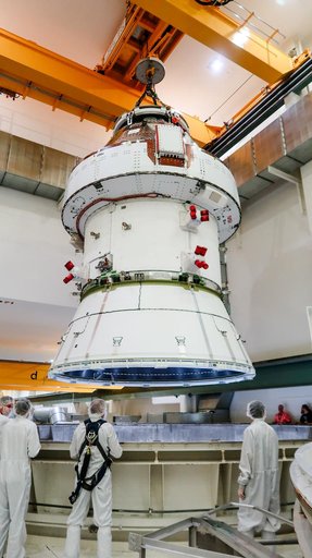 Artemis II Orion Lifted into Vacuum Chamber