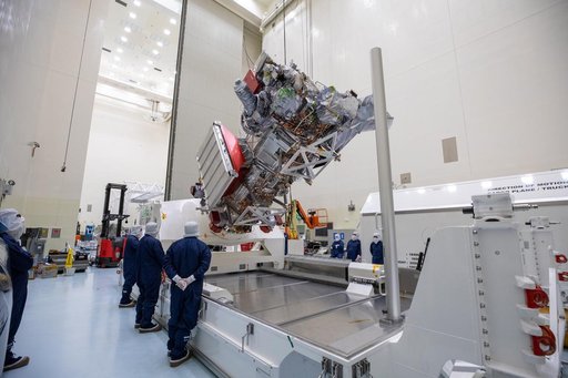 Europa Clipper Spacecraft Rotate to Vertical, Lift and Mate to Work Stand