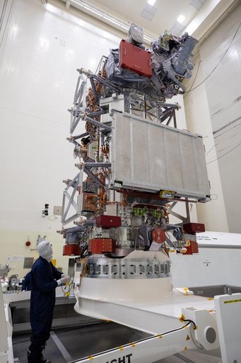 Europa Clipper Spacecraft Rotate to Vertical, Lift and Mate to Work Stand