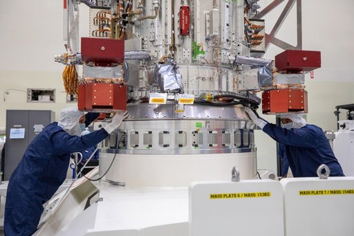 Europa Clipper Spacecraft Rotate to Vertical, Lift and Mate to Work Stand