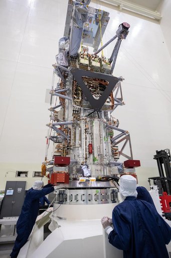Europa Clipper Spacecraft Rotate to Vertical, Lift and Mate to Work Stand