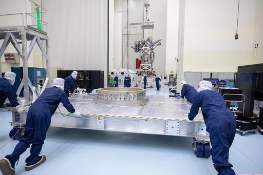 Europa Clipper Spacecraft Rotate to Vertical, Lift and Mate to Work Stand
