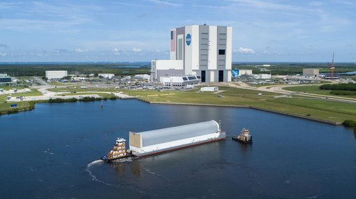 Artemis II Core Stage Arrival at KSC - DRONE