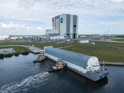 Artemis II Core Stage Arrival at KSC - DRONE
