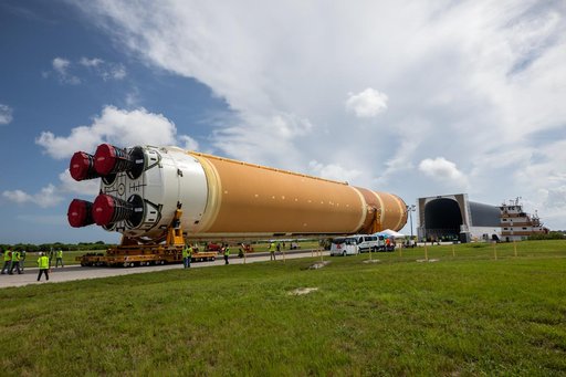 Artemis II Core Stage Offload and Transport to VAB