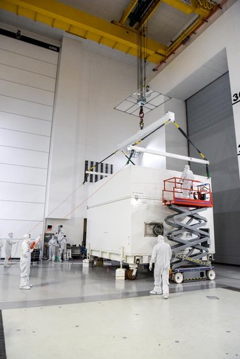 SPHEREx Spacecraft Uncrating at Astrotech VSFB