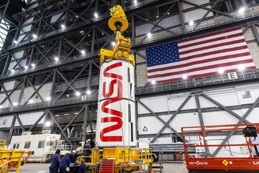 Artemis II Stacking - Left Center Center Prepped for Lift - SLS