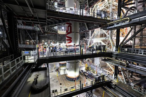 Artemis II Stacking - Left Center Center Prepped for Lift - SLS