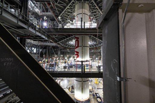 Artemis II Stacking - Left Center Center Prepped for Lift - SLS
