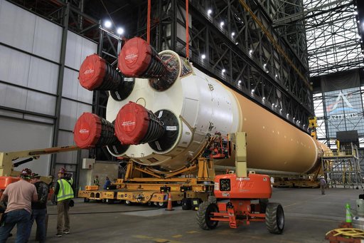 Artemis II Core Stage Lift from HB2 to Transfer Aisle