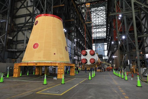 Artemis II Core Stage Lift from HB2 to Transfer Aisle
