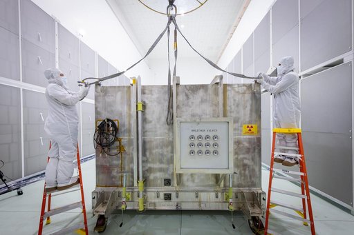 NASA's IMAP Spacecraft Lift to Work Stand and Unbagging