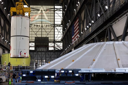 Artemis III SLS Core Stage Weather Cover Arrival
