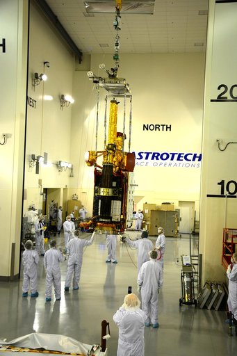SMAP Spacecraft Rotate & Placed on Fixture