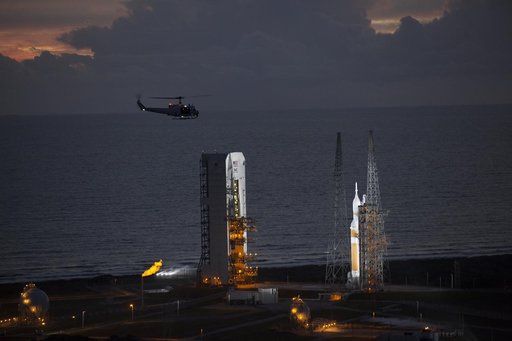 Aerials of Orion on Launch Pad 37 from Helicopter