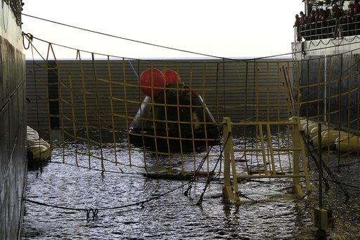Orion in the Well Deck After Splashdown and Recovery